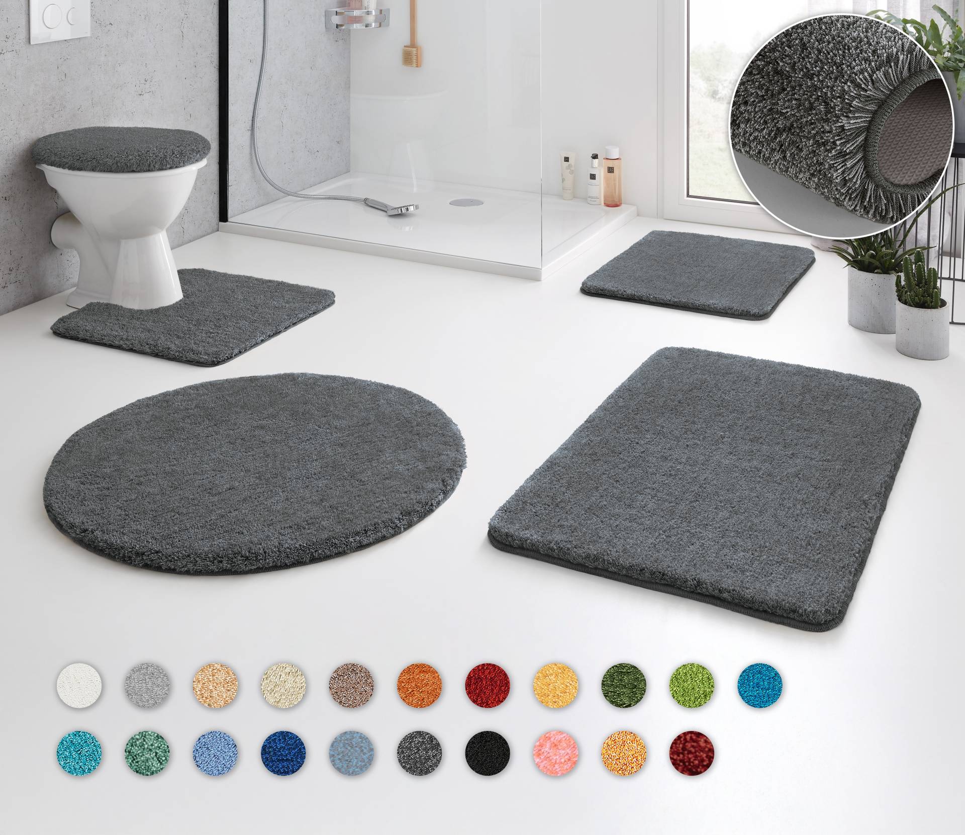 Kleine Wolke Badematte "RELAX" Höhe 30 mm rutschhemmend beschichtet fußbodenheizungsgeeignet Badteppich, Uni Farben, rechteckig, rund & als Set erhältlich von Kleine Wolke