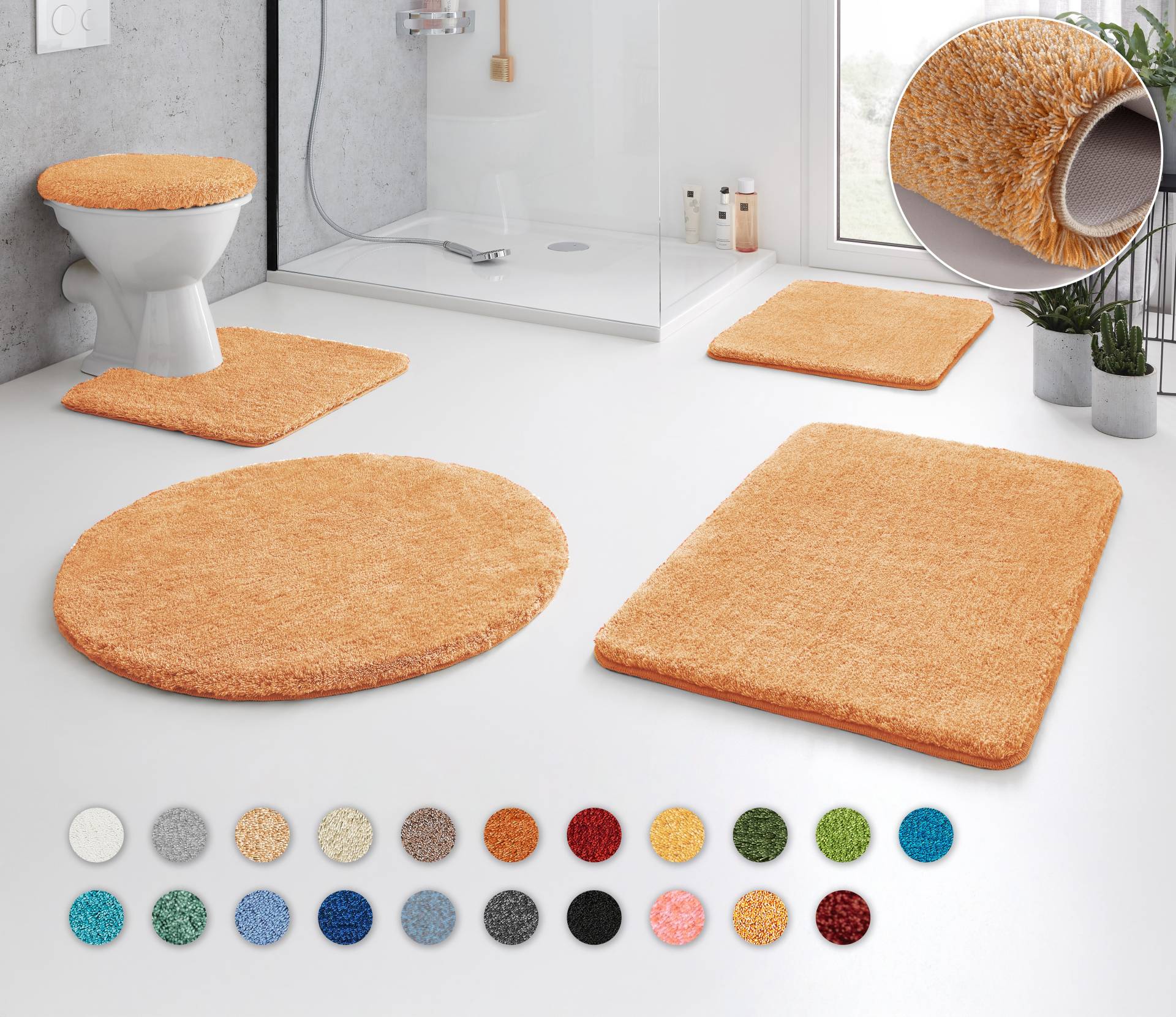 Kleine Wolke Badematte "RELAX" Höhe 30 mm rutschhemmend beschichtet fußbodenheizungsgeeignet Badteppich, Uni Farben, rechteckig, rund & als Set erhältlich von Kleine Wolke