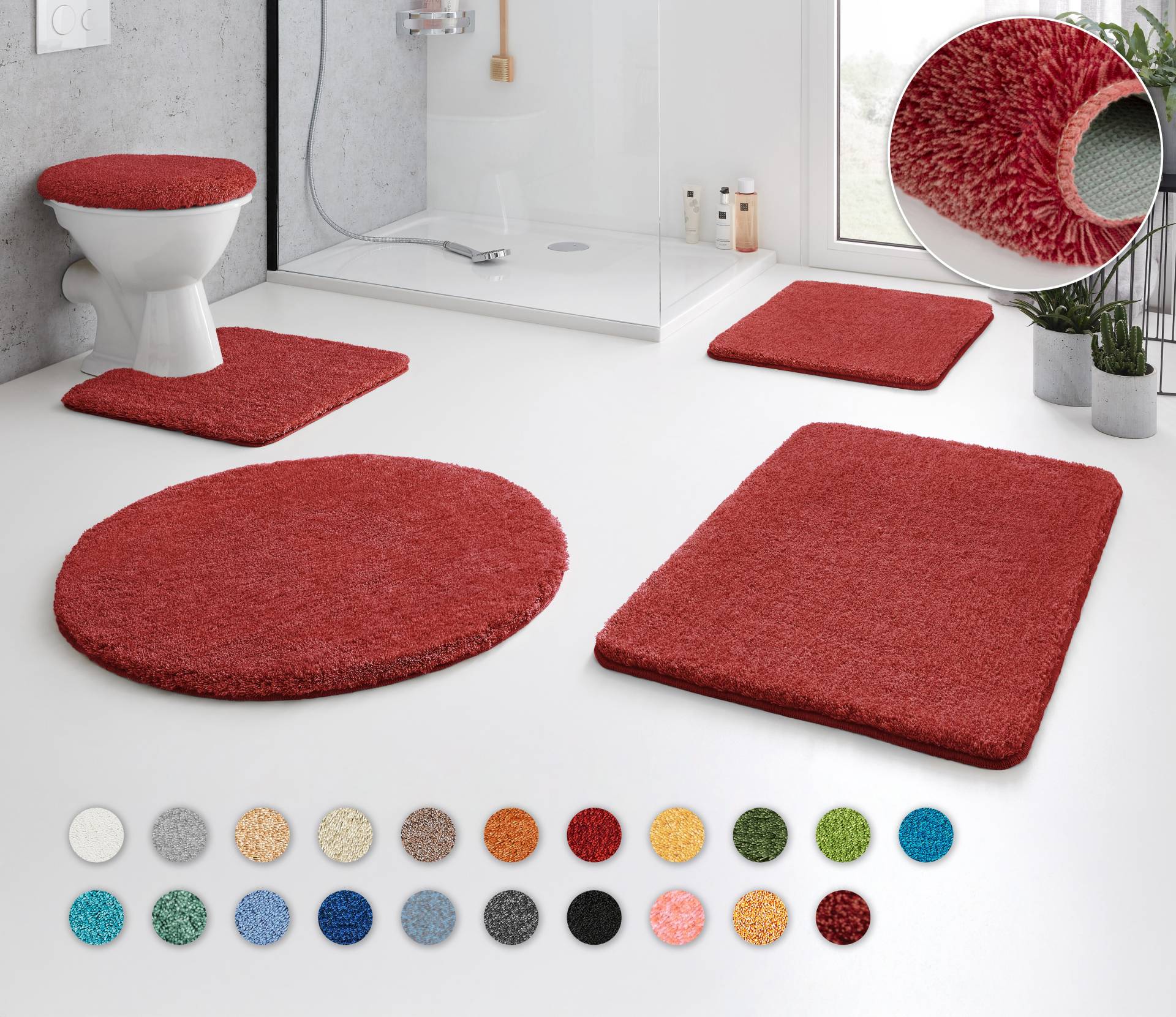 Kleine Wolke Badematte "RELAX" Höhe 30 mm rutschhemmend beschichtet fußbodenheizungsgeeignet Badteppich, Uni Farben, rechteckig, rund & als Set erhältlich von Kleine Wolke