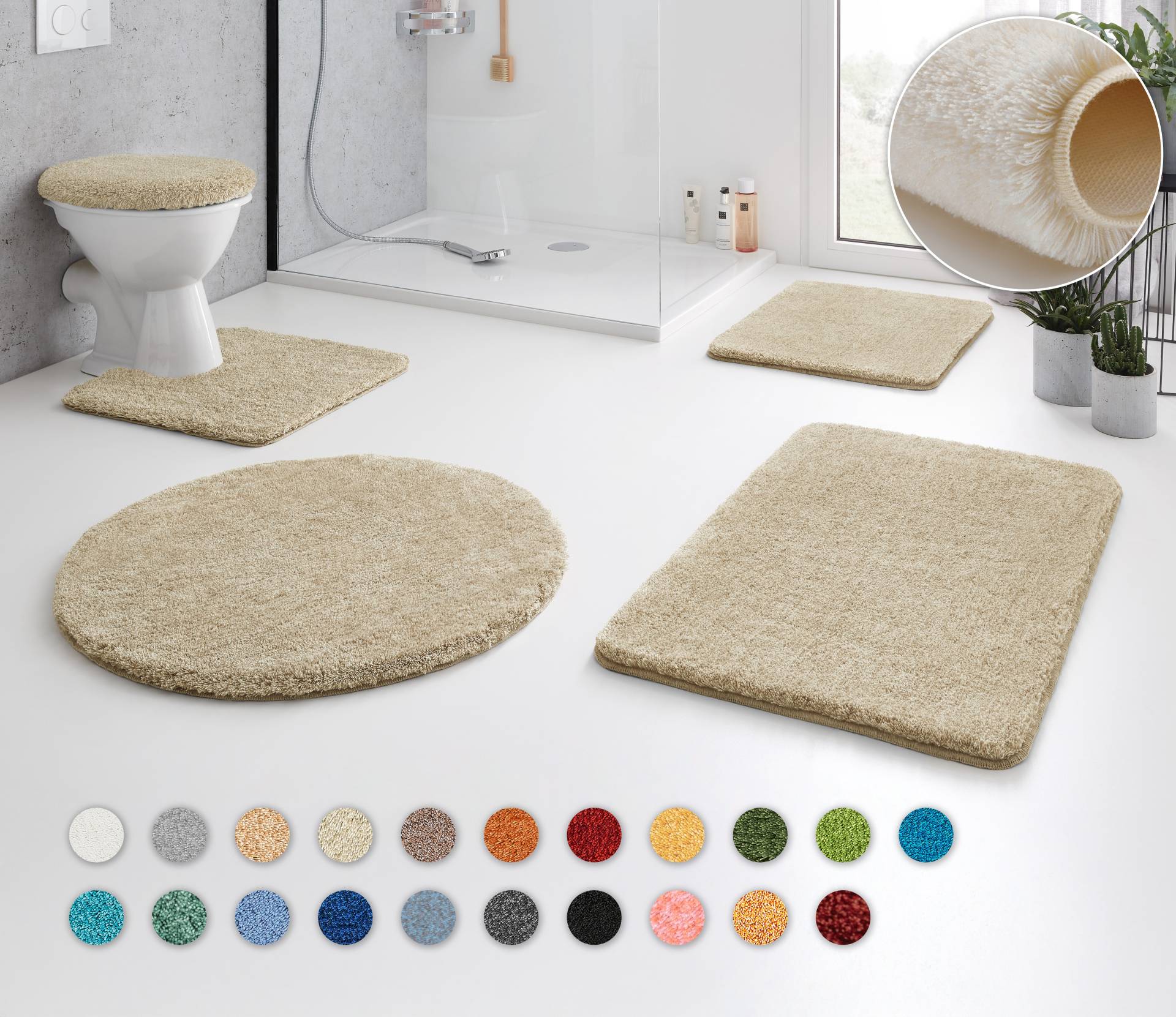 Kleine Wolke Badematte "RELAX" Höhe 30 mm rutschhemmend beschichtet fußbodenheizungsgeeignet Badteppich, Uni Farben, rechteckig, rund & als Set erhältlich von Kleine Wolke