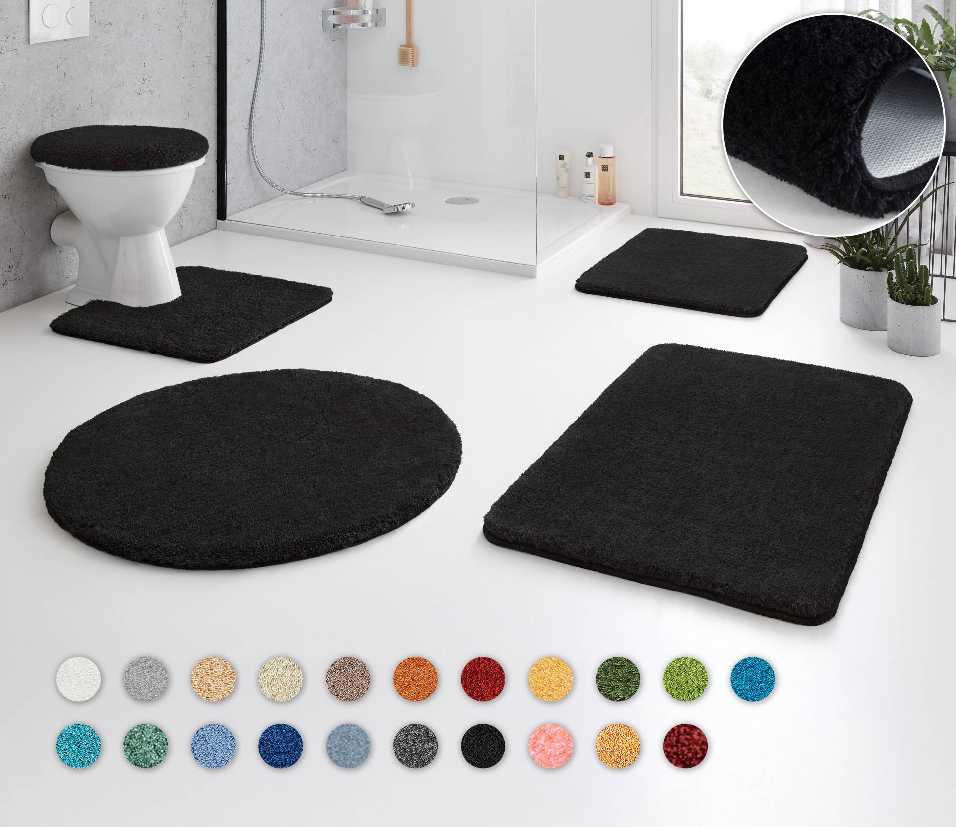 Kleine Wolke Badematte "RELAX" Höhe 30 mm rutschhemmend beschichtet fußbodenheizungsgeeignet Badteppich, Uni Farben, rechteckig, rund & als Set erhältlich von Kleine Wolke