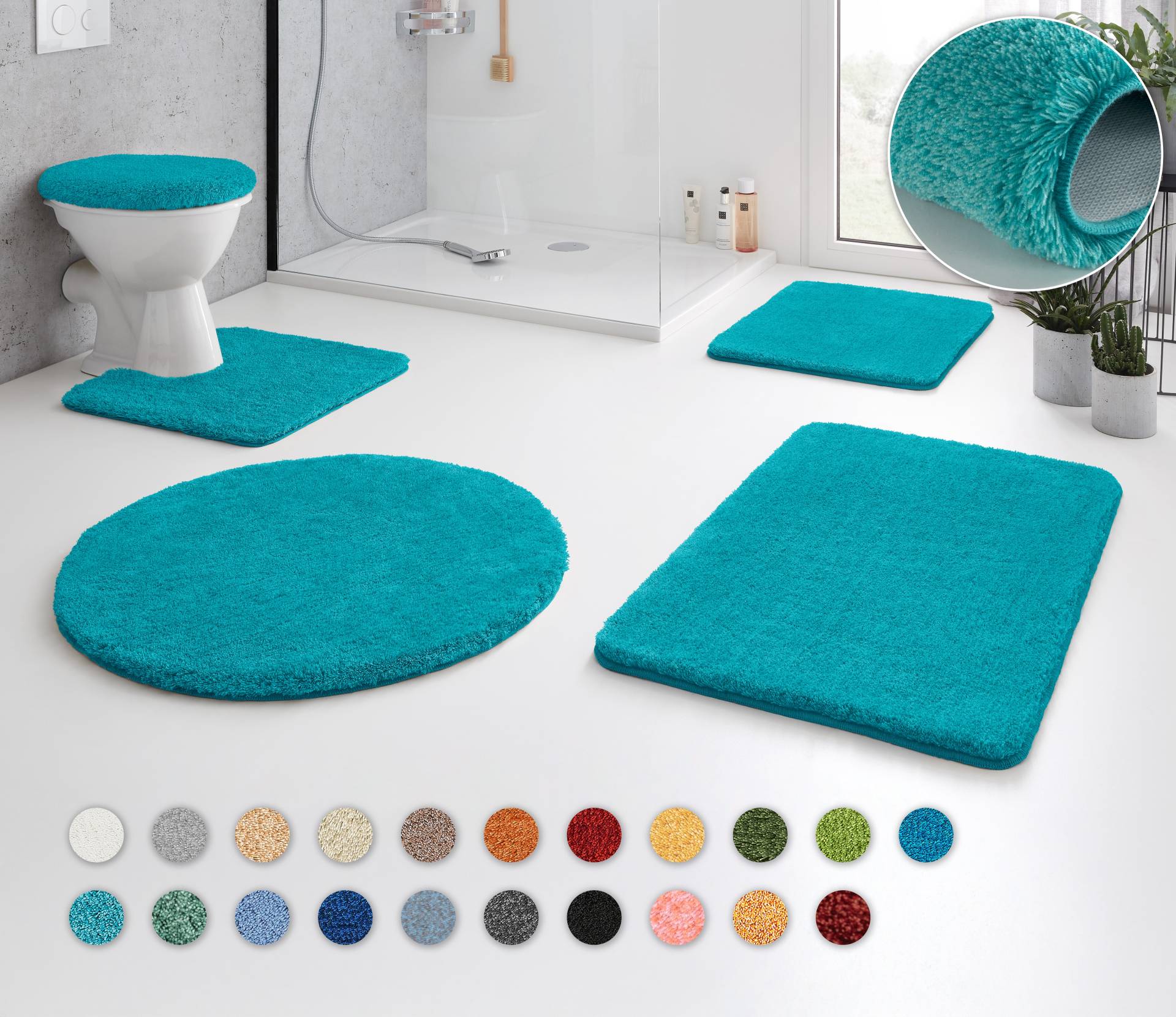 Kleine Wolke Badematte "RELAX" Höhe 30 mm rutschhemmend beschichtet fußbodenheizungsgeeignet Badteppich, Uni Farben, rechteckig, rund & als Set erhältlich von Kleine Wolke