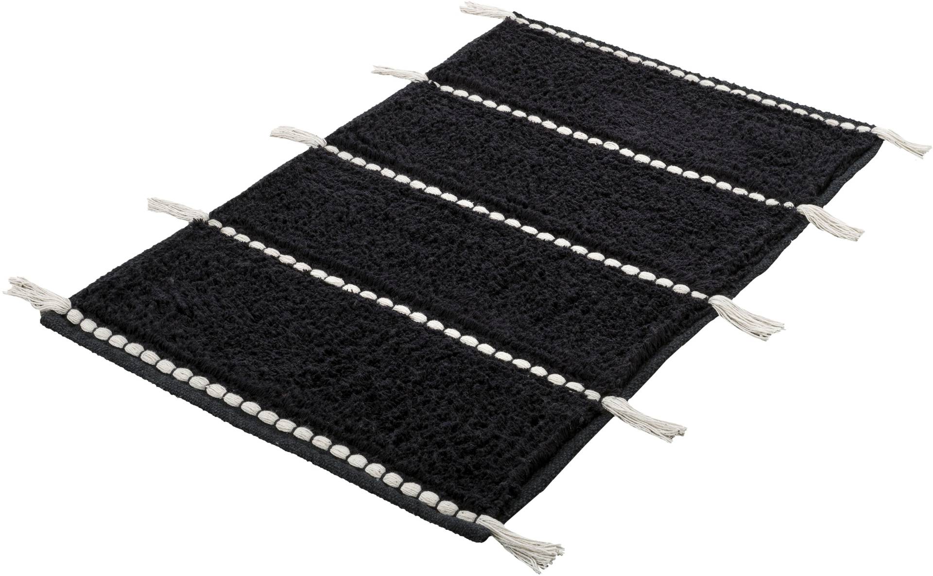 Kleine Wolke Badematte "Travis" Höhe 14 mm rutschhemmend beschichtet fußbodenheizungsgeeignet Badteppich, gestreift mit Quasten, reine Baumwolle, waschbar von Kleine Wolke