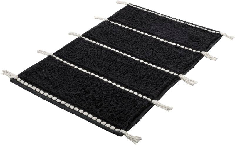 Kleine Wolke Badematte "Travis" Höhe 14 mm rutschhemmend beschichtet fußbodenheizungsgeeignet Badteppich, gestreift mit Quasten, reine Baumwolle, waschbar von Kleine Wolke