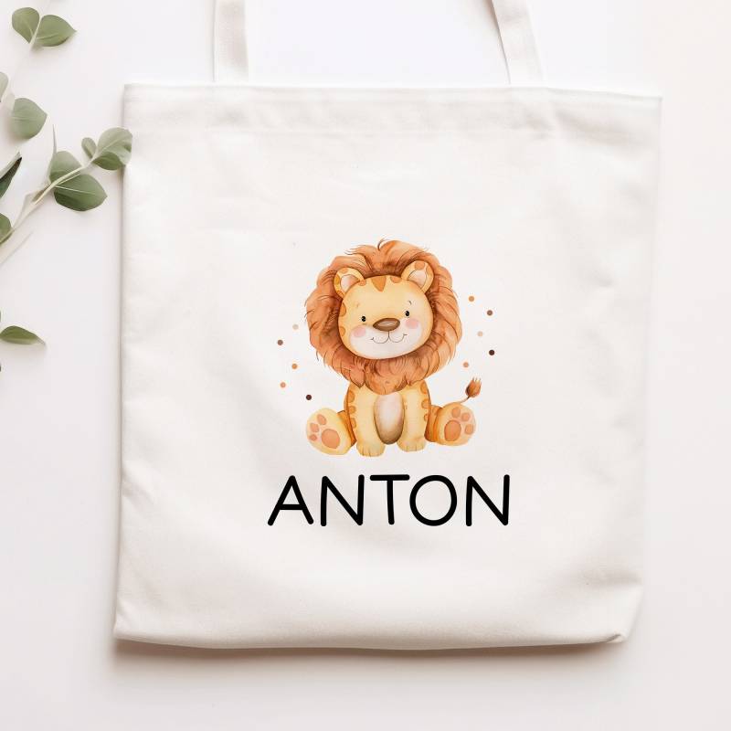 Einschulung Stofftasche Mit Namen Löwe Personalisiert Kinder-Beutel Als Sporttasche, Wechselwäsche, Stoffbeutel -Kita, Schule & Kindergarten von KleineBuchstabenDE