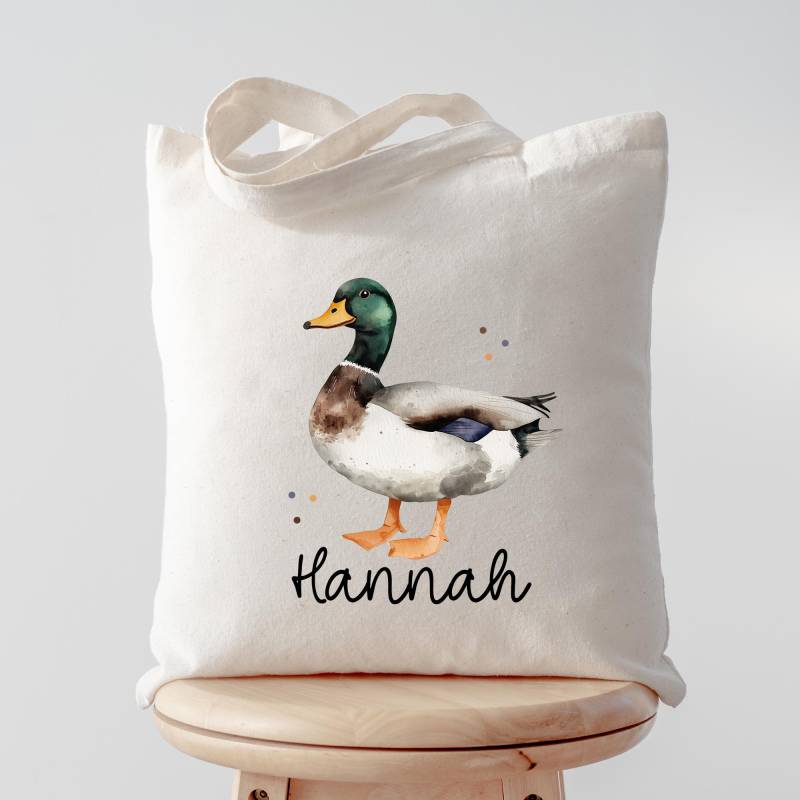 Ente Stofftasche Tasche Personalisiert & Name - Erpel Kinder Beutel Kindertasche Mit Wunschname Wechselwäsche Kindergarten Schule -Sport von KleineBuchstabenDE