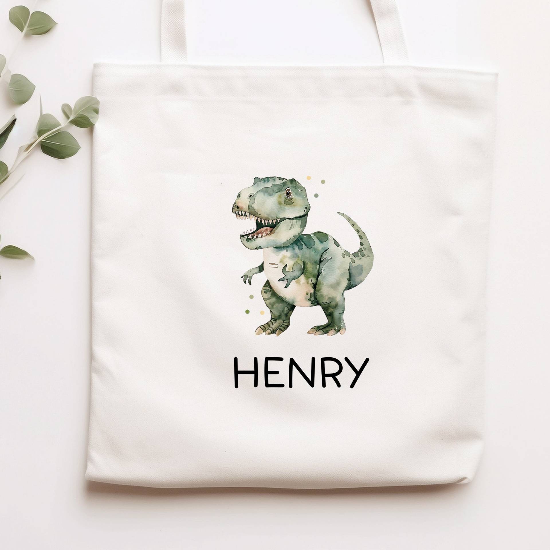 Kinder-Beutel Dinosaurier Dino Stofftasche Tyrannosaurus Rex Tasche Personalisiert Als Sporttasche, Wechselwäsche, Stoffbeutel Kita & Schule von KleineBuchstabenDE