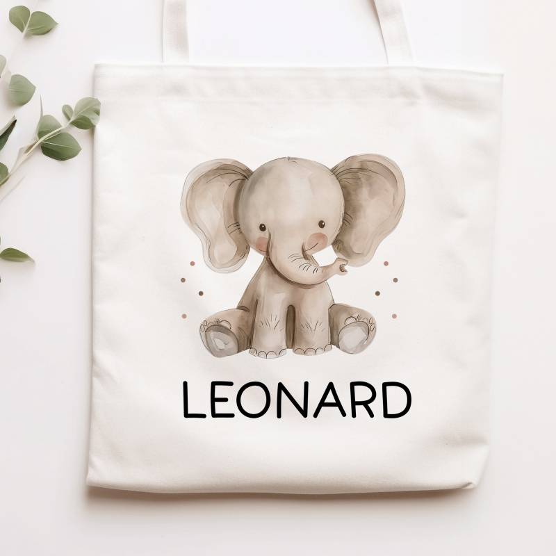 Kinder-Beutel Mit Namen Personalisiert - Elefant Stofftasche Als Sporttasche, Wechselwäsche, Tragetasche Kita, Schule & Kindergarten von KleineBuchstabenDE