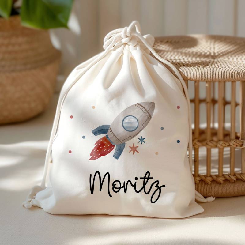 Kinder-Beutel Mit Namen Personalisiert Personalisierter Turnbeutel | Rakete Weltraum .rucksack Für Als Sportbeutel Schule, Kindergarten von KleineBuchstabenDE