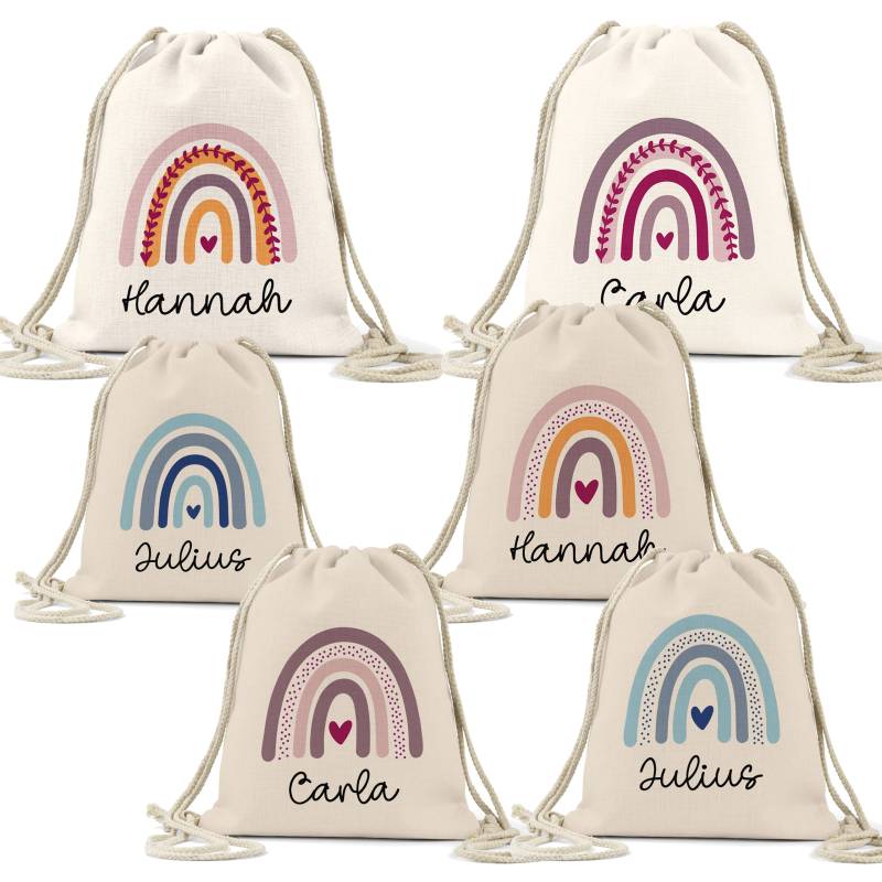 Kinder-Beutel Mit Namen Personalisierter Turnbeutel | Regenbogen-Design. Rucksack Für Als Sportbeutel Schule, Kindergarten Wechselwäsche von KleineBuchstabenDE