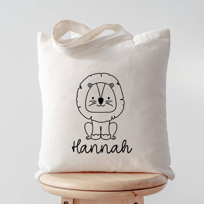 Löwe Stofftasche Tasche Personalisiert & Name - Kinder Beutel Kindertasche Mit Wunschname Wechselwäsche Jutebeutel Kindergarten Schule von KleineBuchstabenDE