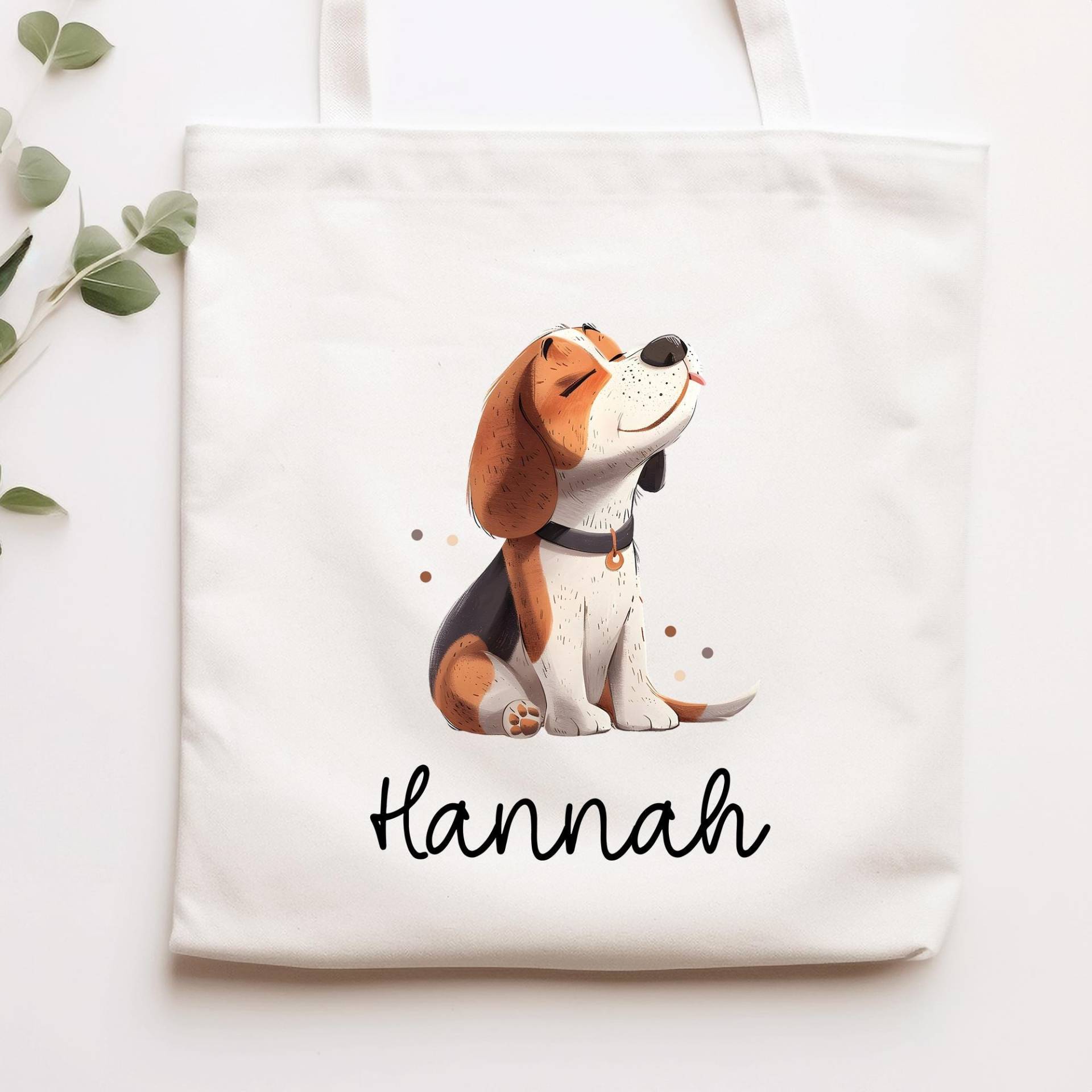 Personalisierte Stofftasche Beagle Hund Name - Kinder Beutel Kindertasche Mit Wunschname Wechselwäsche, Schmutzwäsche Wechselkleidung von KleineBuchstabenDE