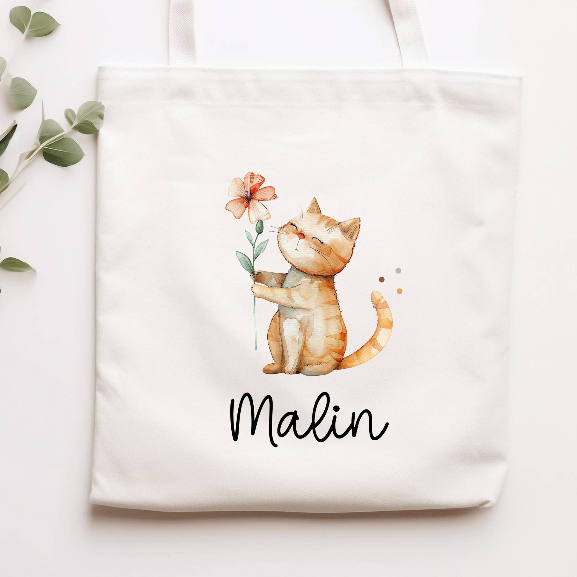 Personalisierte Stofftasche Katze Name - Kinder Beutel Kindertasche Mit Wunschname Wechselwäsche Wechselkleidung Tragetasche Mietze von KleineBuchstabenDE