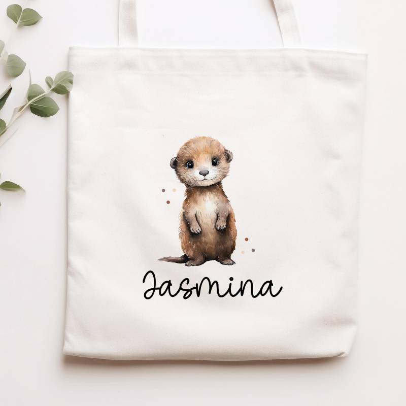 Personalisierte Stofftasche Otter Name - Kinder Beutel Kindertasche Mit Wunschname Wechselwäsche Wechselkleidung Tragetasche -Seeotter von KleineBuchstabenDE