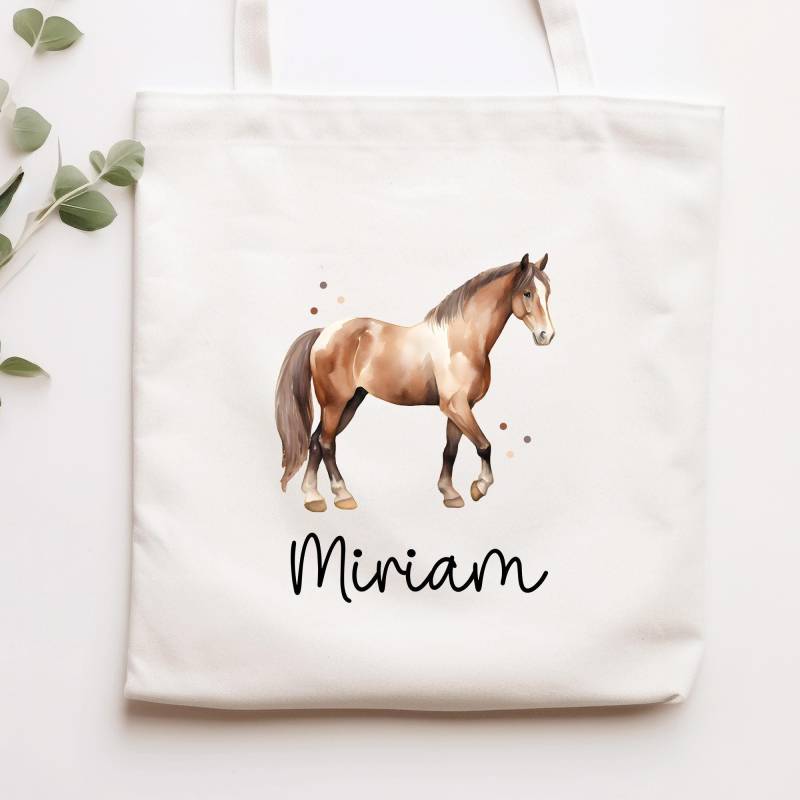 Personalisierte Stofftasche Pferd - Kinder-Beutel Kindertasche Mit Namen Wechselwäsche, Schmutzwäsche Tragetasche Kita Wechselkleidung von KleineBuchstabenDE