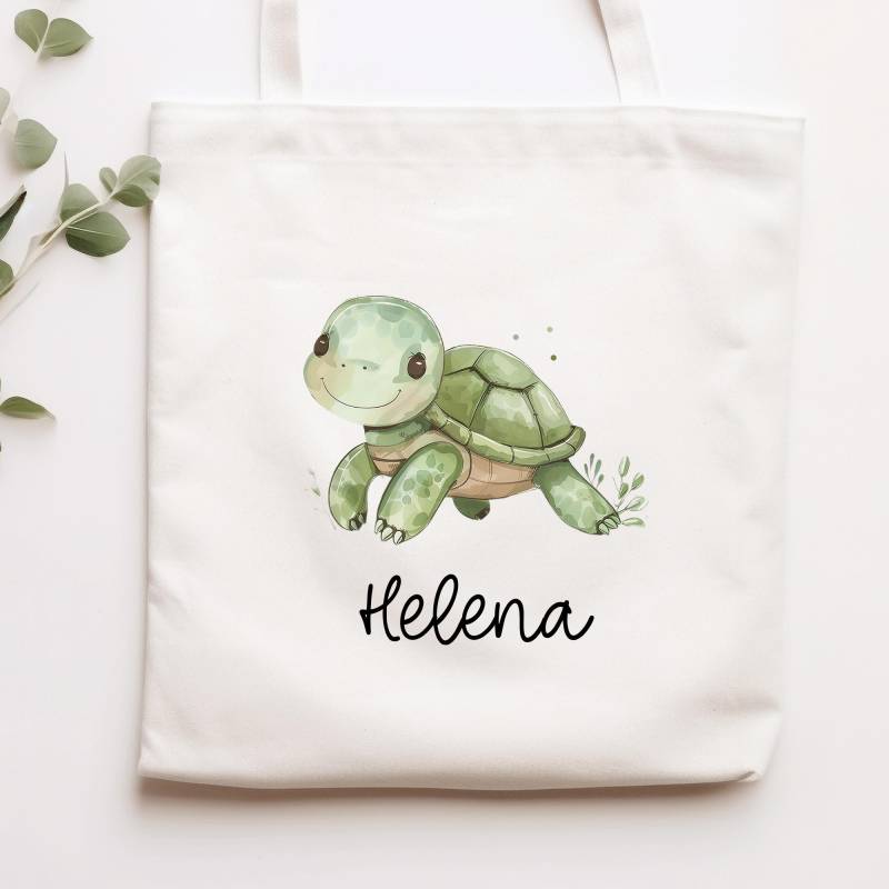 Personalisierte Stofftasche Schildkröte - Kinder Beutel Kindertasche Mit Namen Wechselwäsche, Schmutzwäsche Tragetasche Wechselkleidung von KleineBuchstabenDE