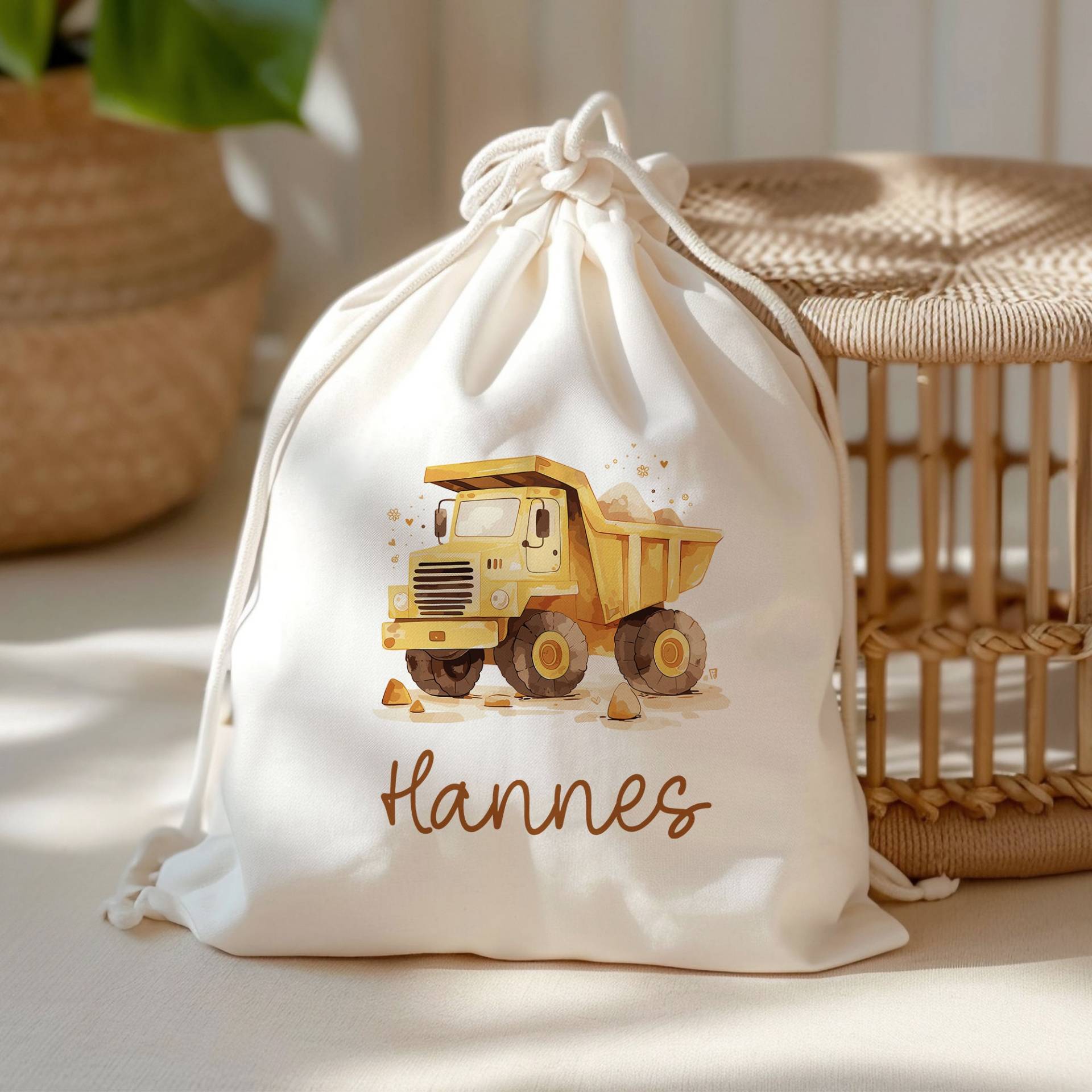 Personalisierter Turnbeutel Mit Wunschnamen - Bagger. Rucksack Für Schule Und Kindergarten Wäschebeutel Wechselwäsche Sport. Mädchen & Junge von KleineBuchstabenDE