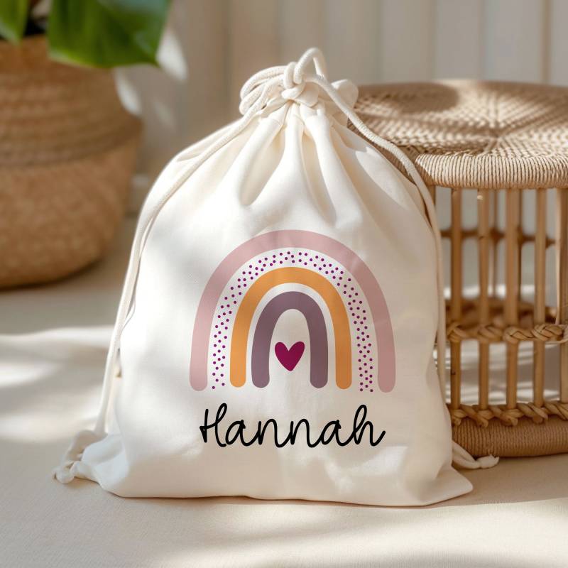 Personalisierter Turnbeutel Regnenbogen Kinder-Beutel Mit Namen Personalisiert. Perfekt Als Rucksack Für Schule Und Kindergarten Kiga Kita von KleineBuchstabenDE