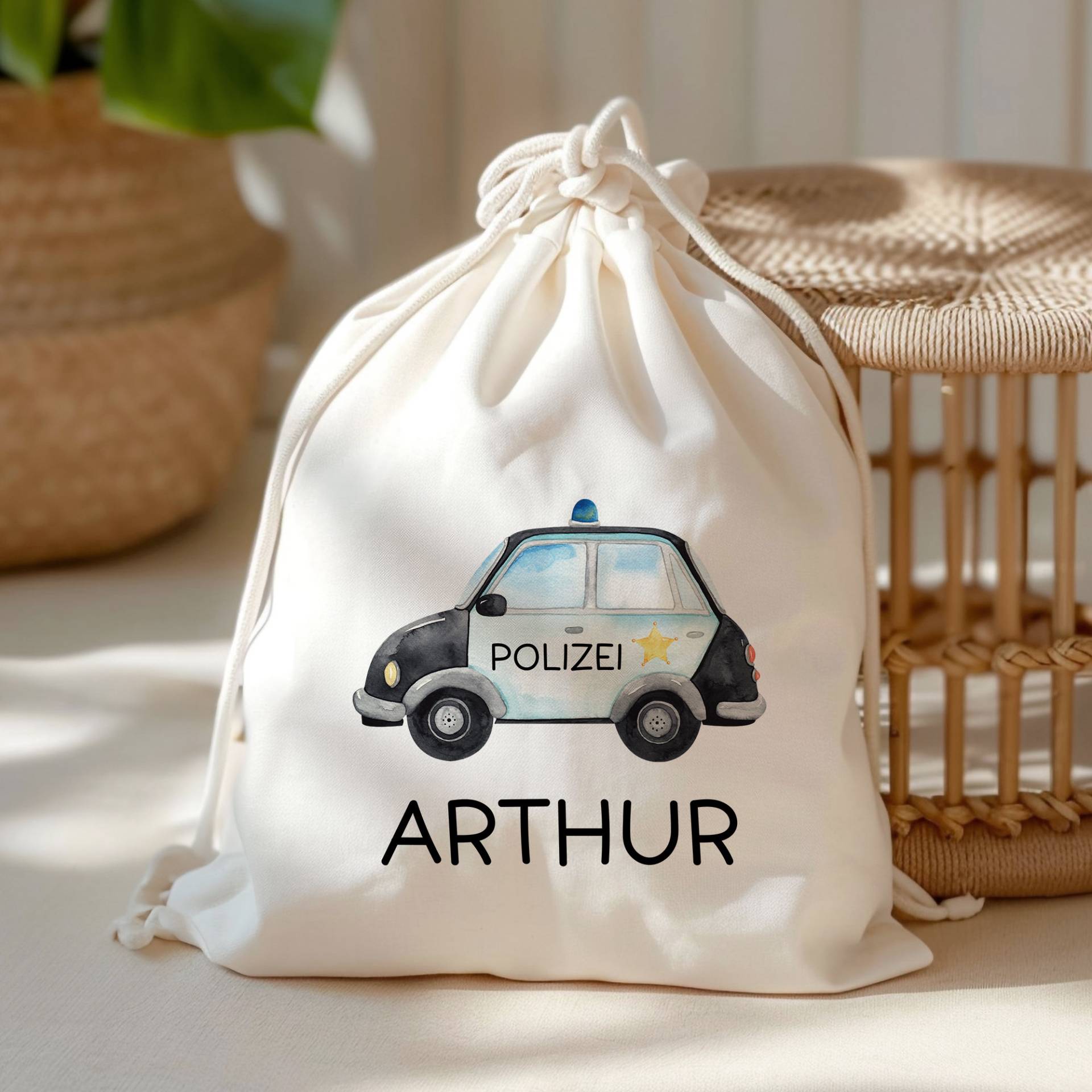 Polizeiauto Streifenwagen Turnbeutel Personalisiert - Polizeifahrzeug Wechselwäsche Mädchen & Junge Weihnachten Geburtstag von KleineBuchstabenDE