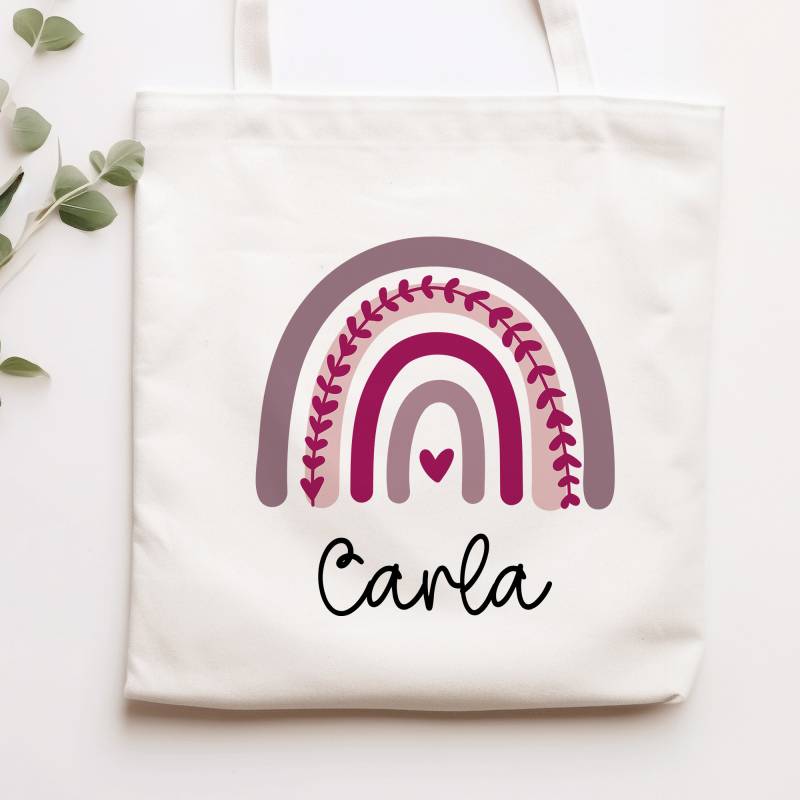 Regenbogen Lila Stofftasche Tasche Kinder-Beutel Mit Namen Als Sporttasche, Wechselwäsche, Tragetasche - Kita, Schule & Kindergarten 02 von KleineBuchstabenDE