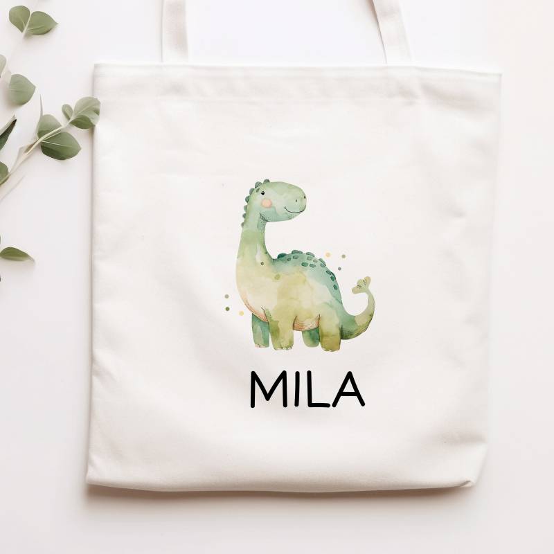 Stoffbeutel Dinosaurier Dino Wunschname Stofftasche Brontosaurus Tasche Personalisiert Kinder-Beutel Als Sporttasche, Wechselwäsche & Schule von KleineBuchstabenDE