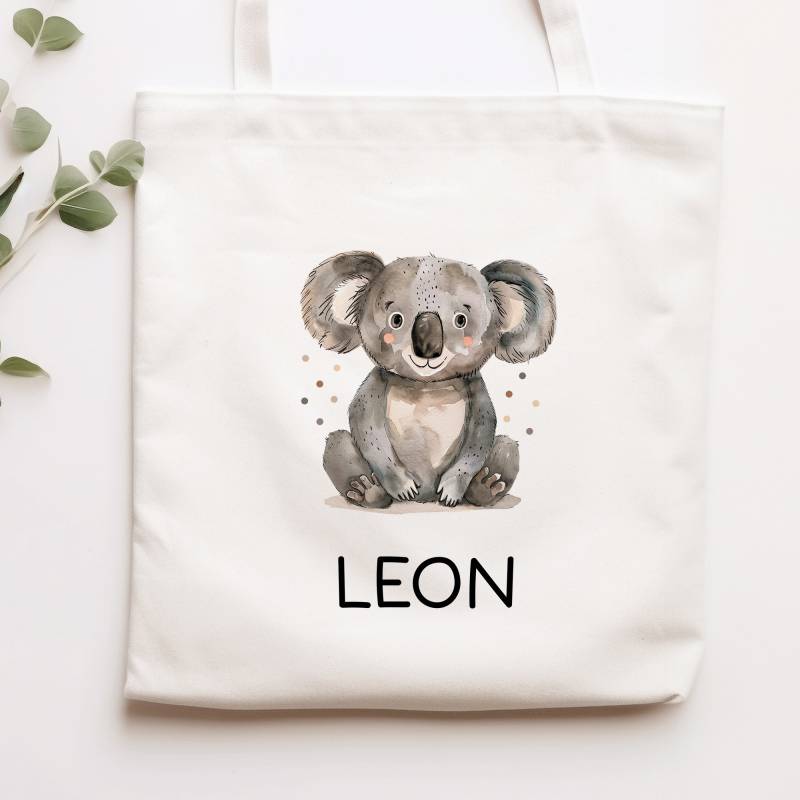 Stofftasche Koala Mit Namen Personalisiert Kinder-Beutel Als Sporttasche, Wechselwäsche, Stoffbeutel - Kita, Kiga, Schule & Kindergarten von KleineBuchstabenDE