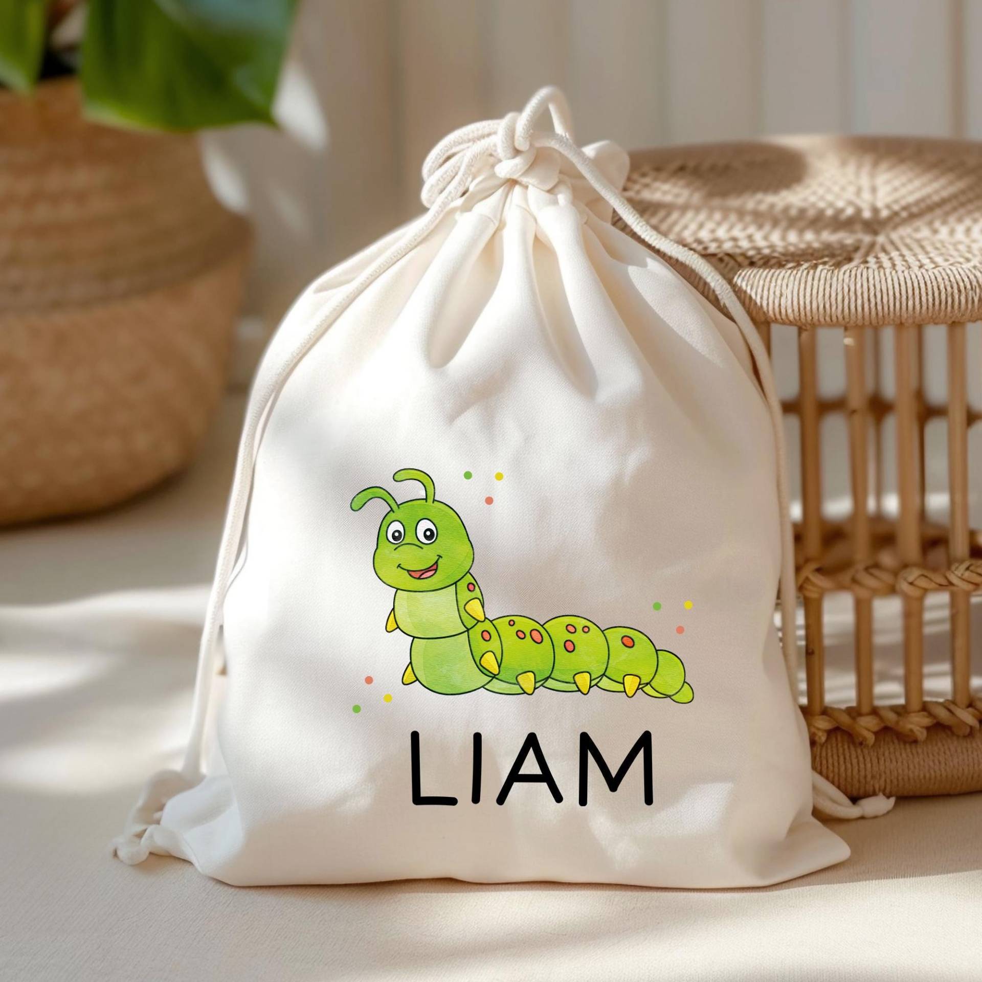Turnbeutel Wäschebeutel Raupe Personalisiert - Larve Schmetterlingslarve Wunschnamen Schule Mit Name Wechselkleidung Weihnachten von KleineBuchstabenDE