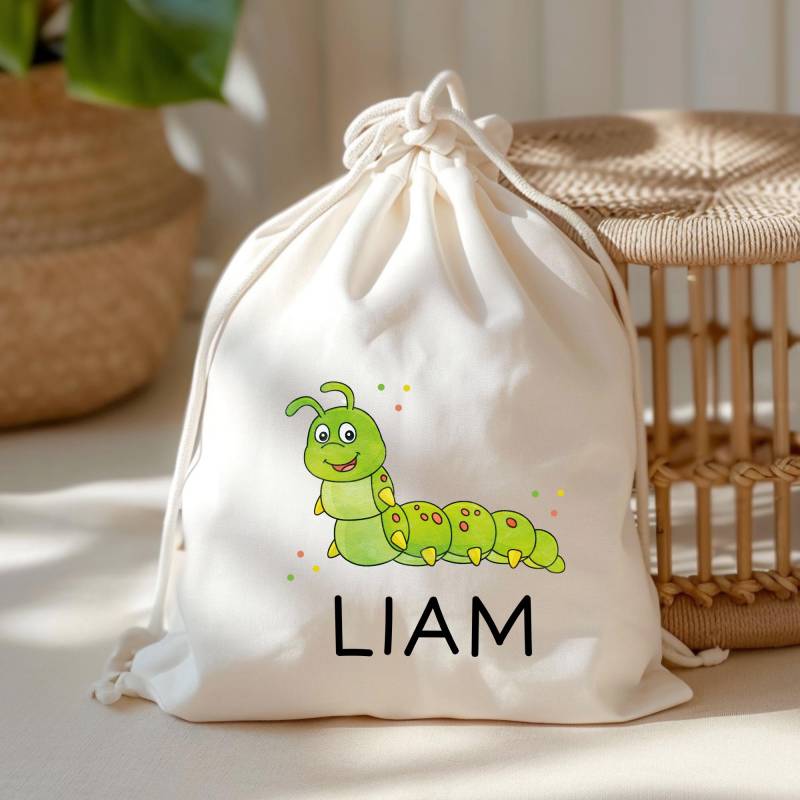 Turnbeutel Wäschebeutel Raupe Personalisiert - Larve Schmetterlingslarve Wunschnamen Schule Mit Name Wechselkleidung Weihnachten von KleineBuchstabenDE