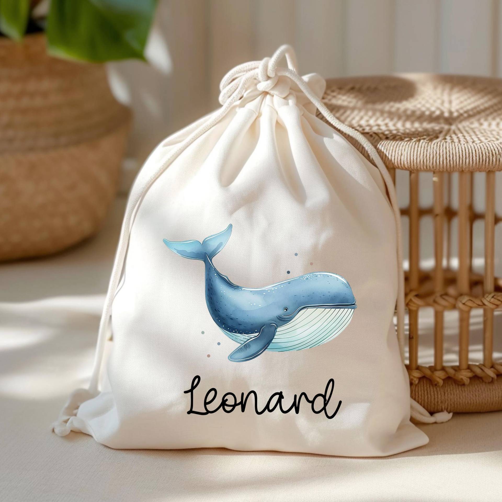 Turnbeutel Wäschebeutel Wal Blauwal - Personalisiert Wunschnamen Schule Mit Name Rucksack Wechselkleidung Weihnachten von KleineBuchstabenDE