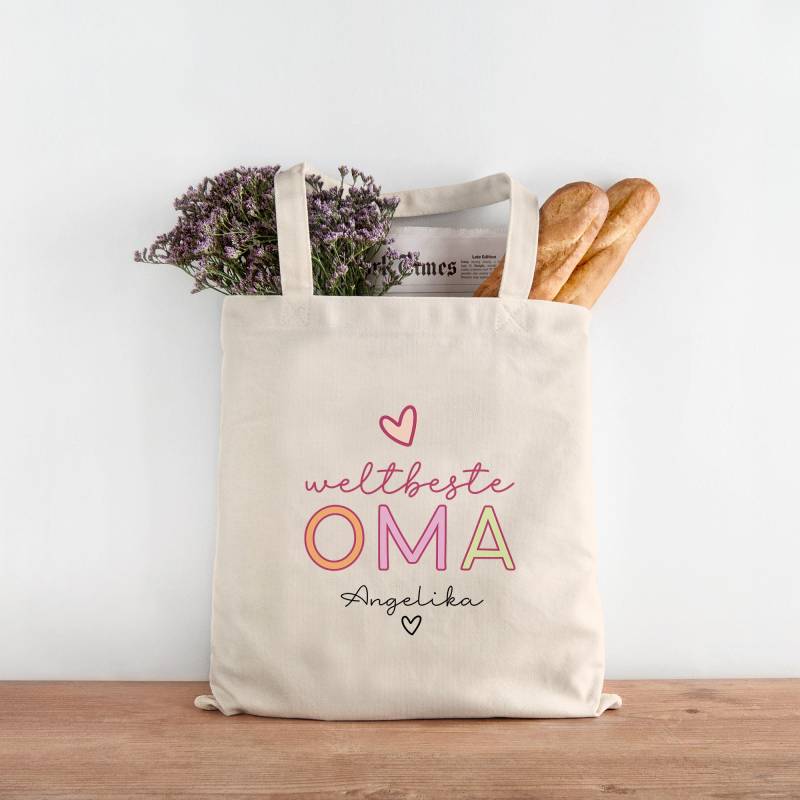 Weltbeste Oma Tasche Stoffbeutel - Mit Wunschname Einkaufstasche Geschenkidee Für Deine Omi Großmutter Zum Geburtstag Personalisiert von KleineBuchstabenDE