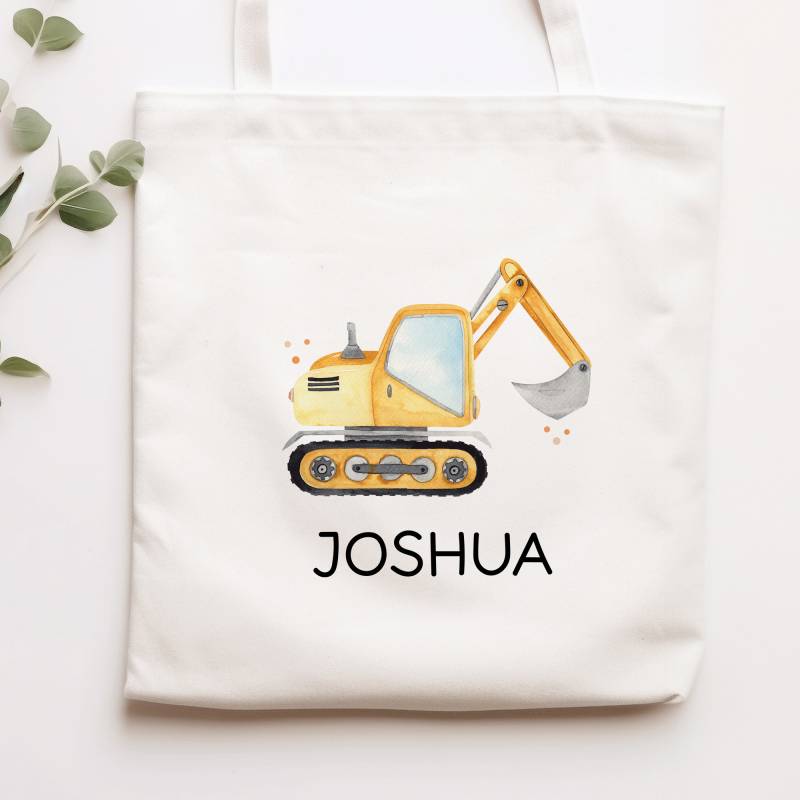 stofftasche Bagger Baustelle Personalisiert Mit Namen. Für Schule Und Kindergarten Als Wäschebeutel Wechselwäsche Für Mädchen & Junge von KleineBuchstabenDE