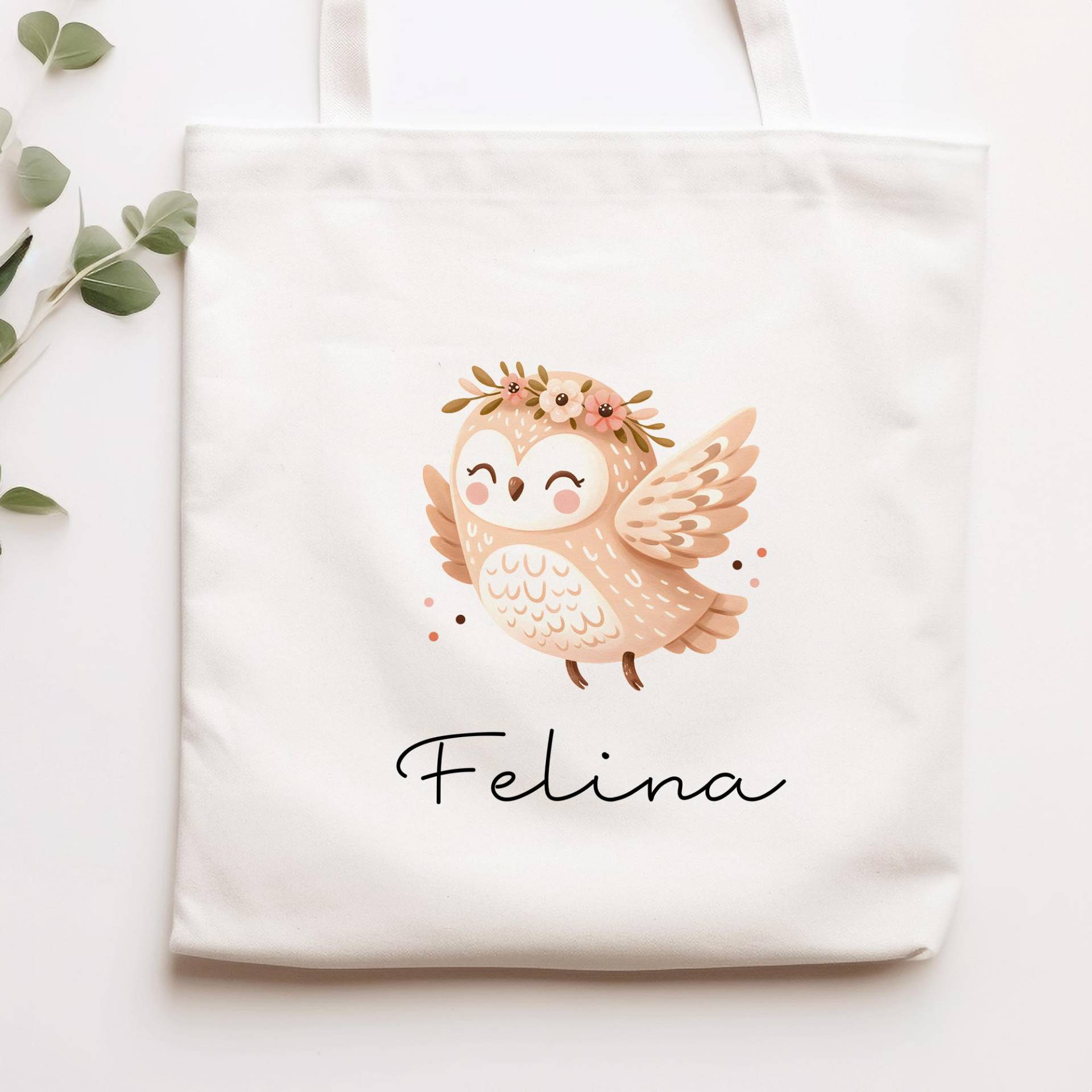 stofftasche Beutel Mit Namen Eule - Personalisierte Kinder Kindertasche Wechselwäsche, Schmutzwäsche Tragetasche Wechselkleidung von KleineBuchstabenDE