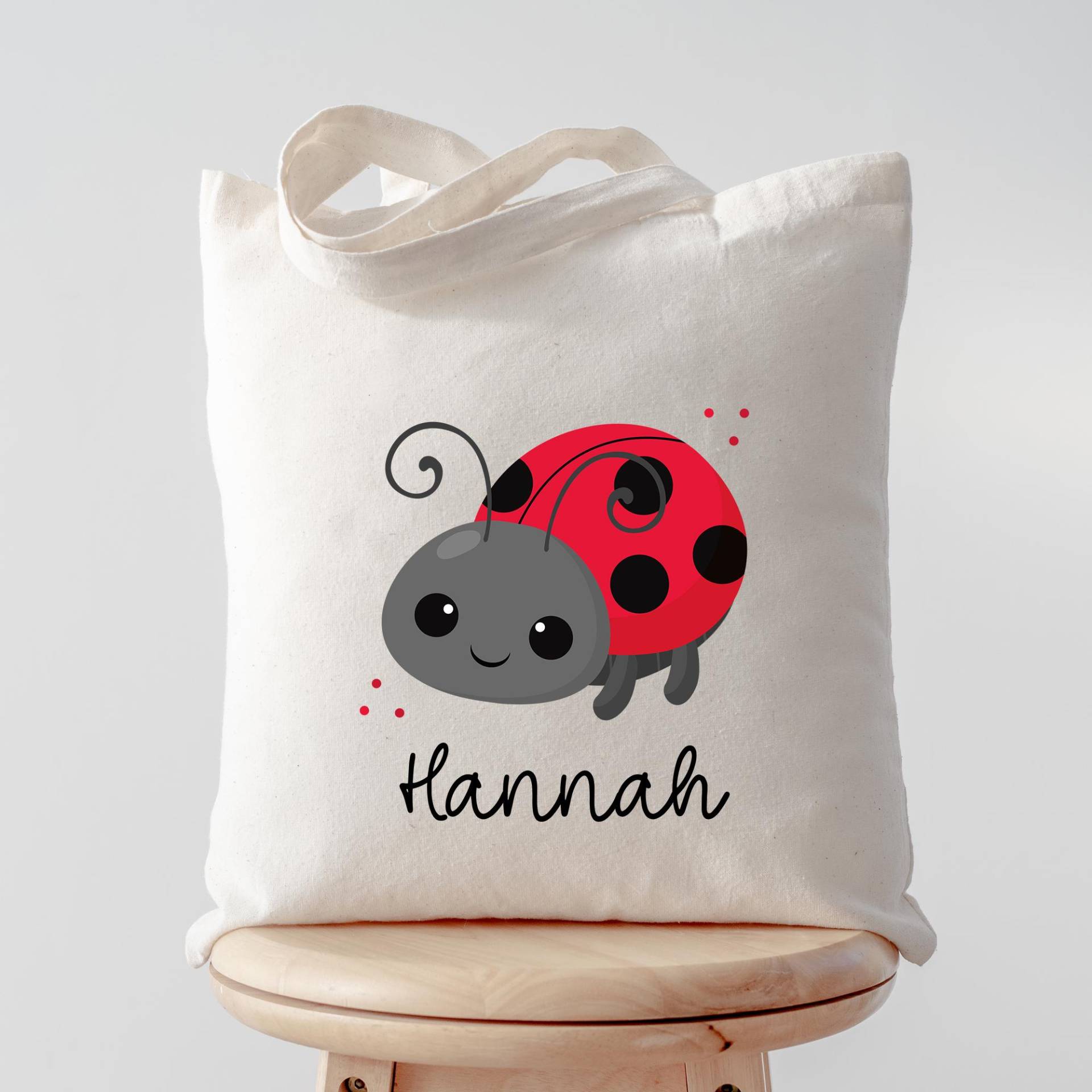 stofftasche Marienkäfer Personalisiert Tasche & Name - Kinder Beutel Kindertasche Mit Wunschname Wechselwäsche Jutebeutel Kindergarten von KleineBuchstabenDE