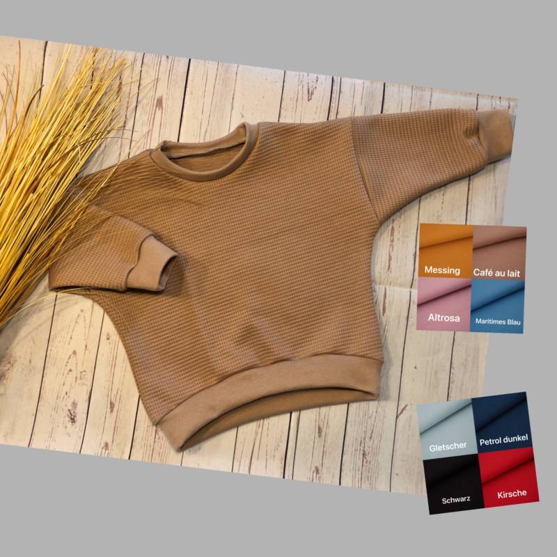 Oversize Sweater Baby Waffeljacquard Gr. 56-116, Pullover Baby, Übergangszeit Sommer Winter, Hoodie Unifarben von KleineNaeaehmadame