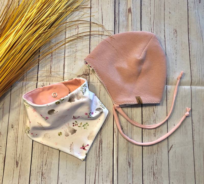 Set Zwergenmütze Baby Gr. 42/43 Ribbjersey Altrosa, Bio-Jersey Frühling Wendemütze Kleinkind von KleineNaeaehmadame