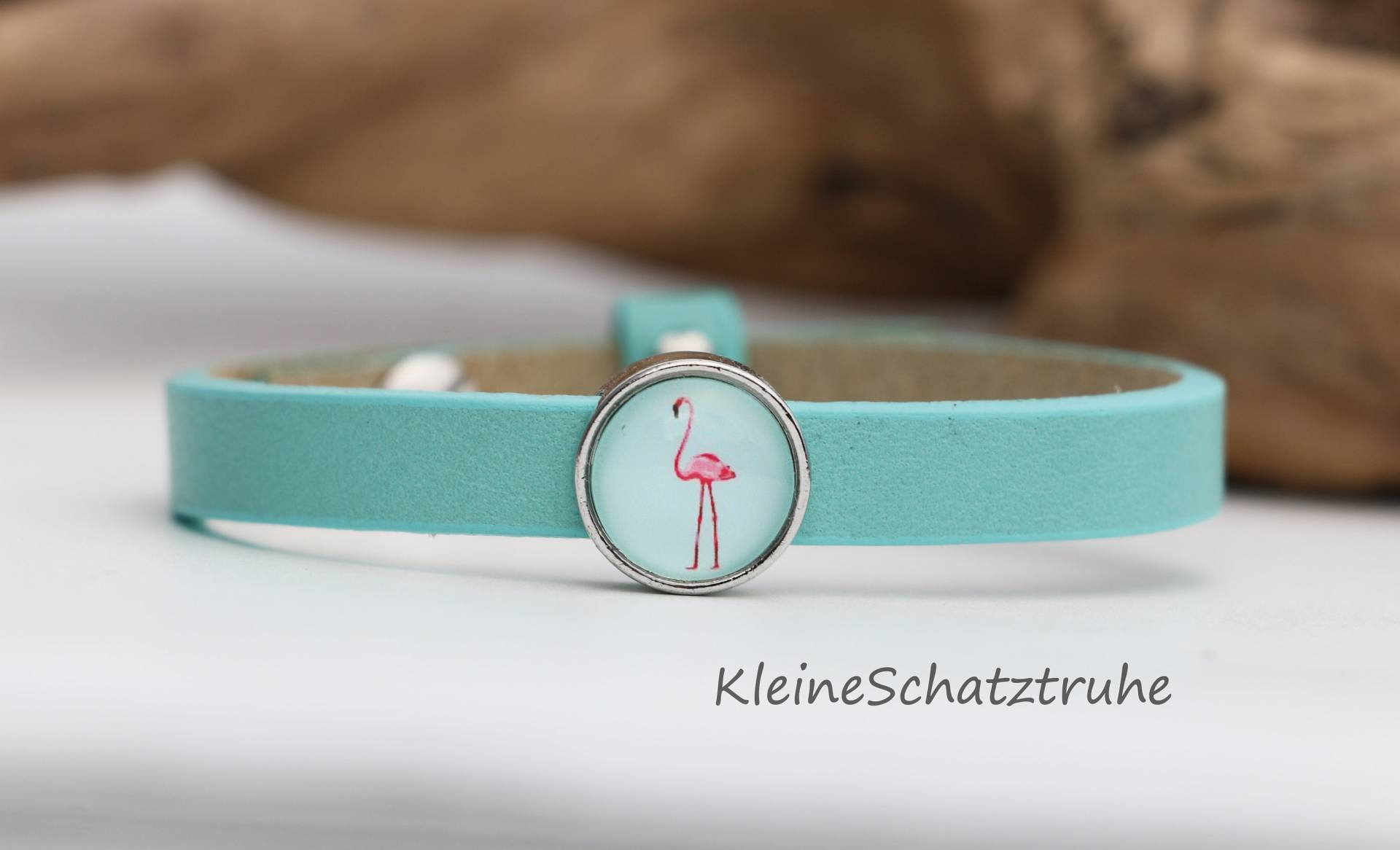 Aqua Lederarmband Mit Flamingo Schiebperle von KleineSchatztruhe