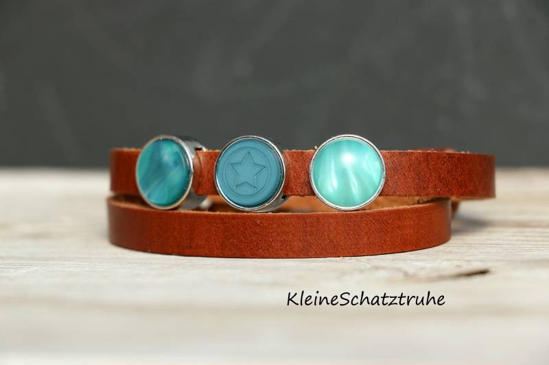 Braunes Lederarmband Mit Schiebeperlen Stern Türkis von KleineSchatztruhe