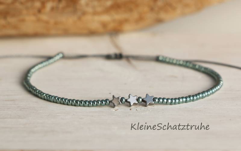 Filigranes Freundschaftsarmband, Sterne, Hämatit, Geschenk Beste Freundin, Wunscharmband von KleineSchatztruhe