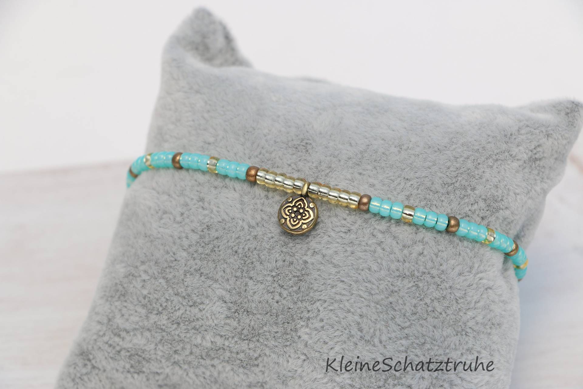 Filigranes Freundschaftsarmband - Miyuki Bronze Gold Türkis von KleineSchatztruhe