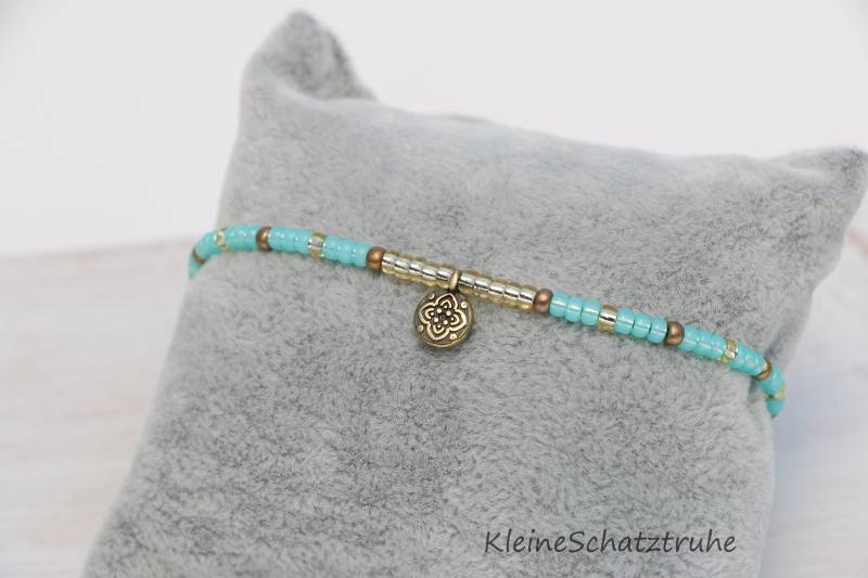 Filigranes Freundschaftsarmband - Miyuki Bronze Gold Türkis von KleineSchatztruhe