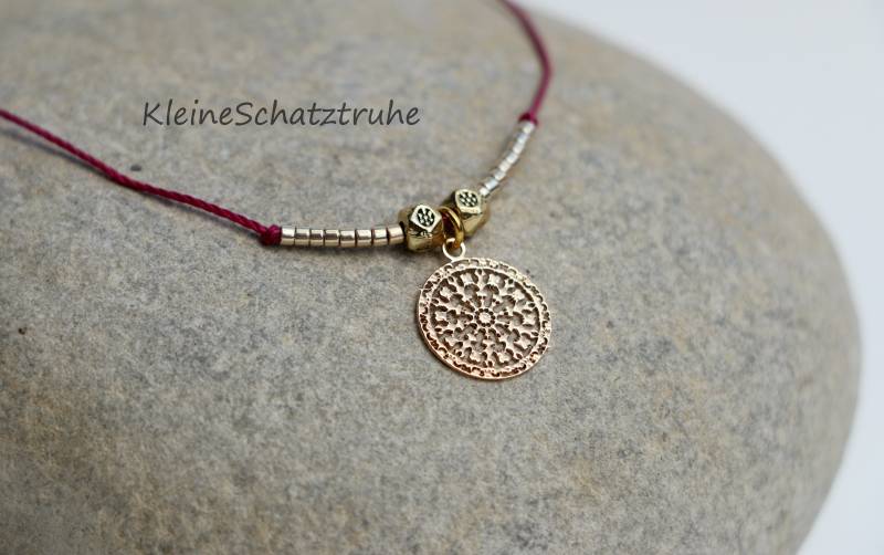 Freundschaftsarmband Mandala Gold Fuchsia von KleineSchatztruhe