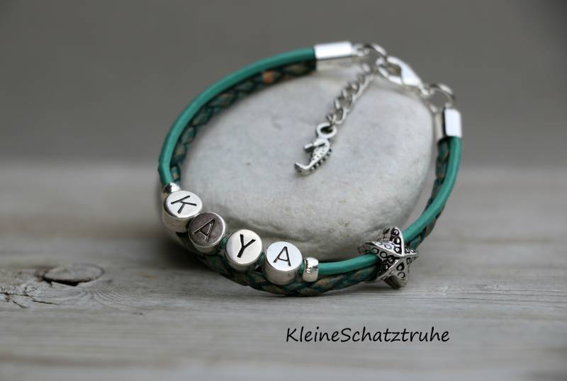 Leder Namensarmband Kind, Seestern, Seepferdchen Leder Namensarmband Kind, Seestern, Seepferdchen von KleineSchatztruhe