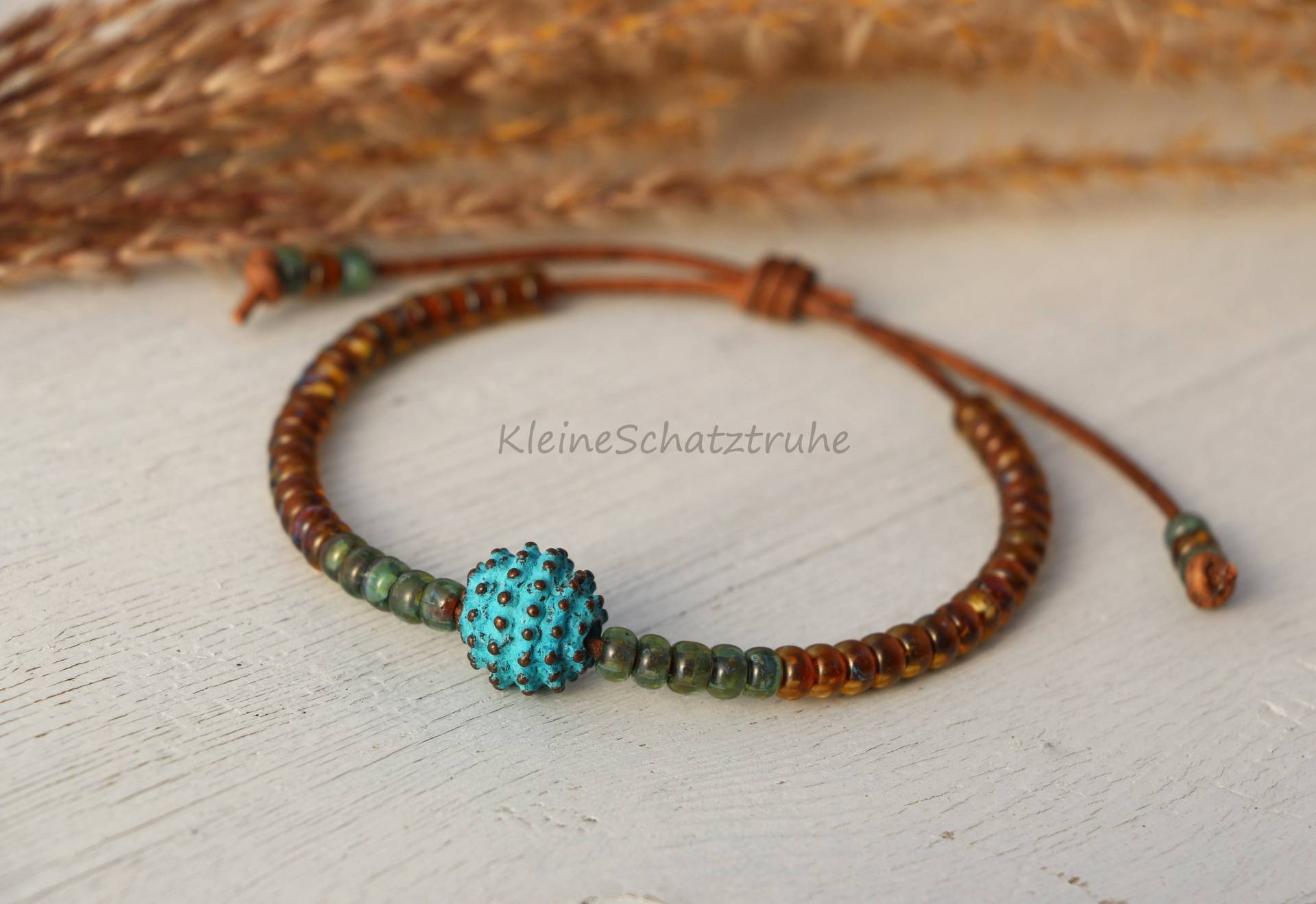 Lederarmband Mit Miyuki Seed Beads Braun Grün von KleineSchatztruhe