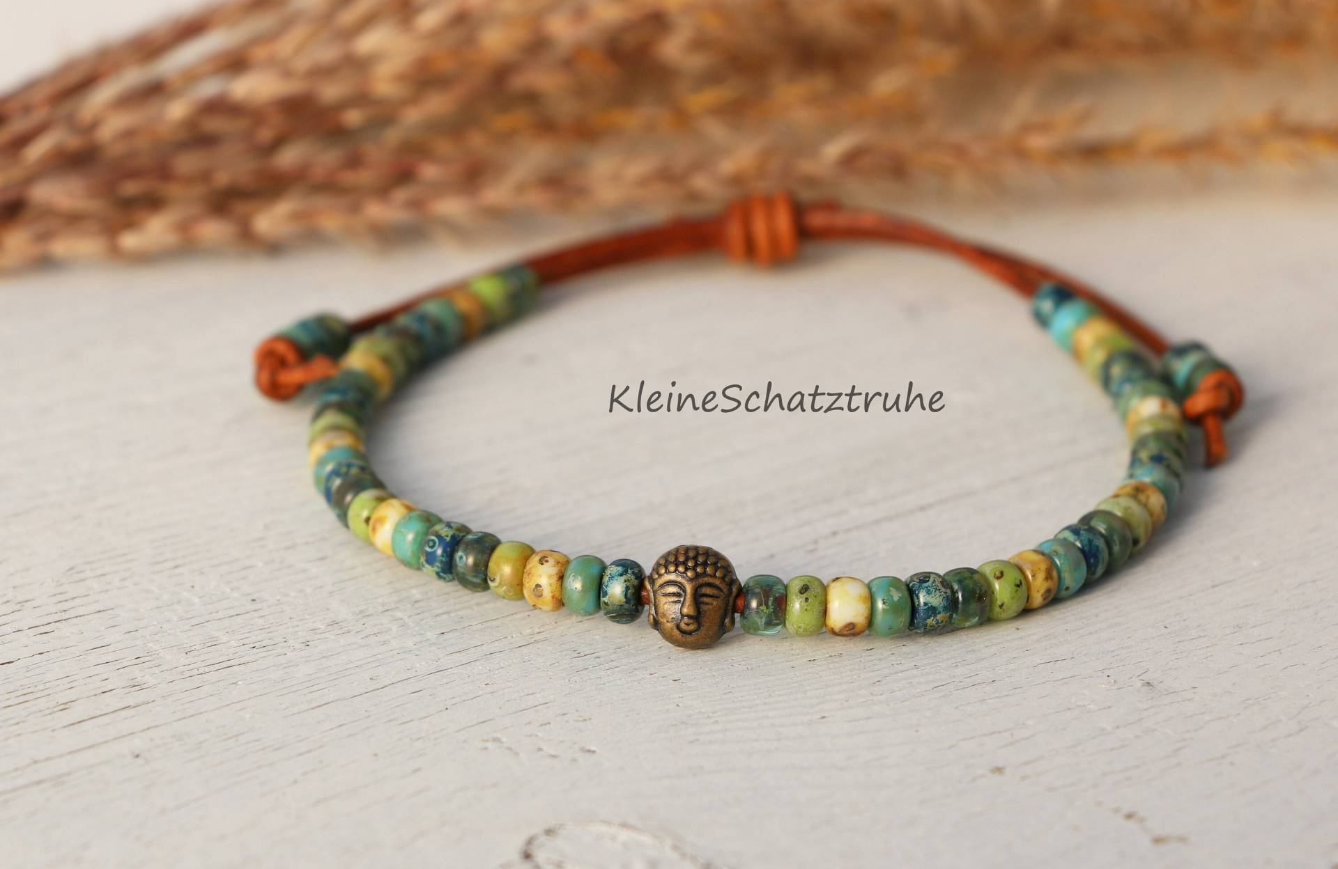 Lederarmband Mit Miyuki Seed Beads Bronze Buddha Lederarmband Mit Miyuki Seed Beads Bronze Buddha von KleineSchatztruhe
