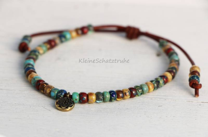Lederarmband Mit Miyuki Seed Beads Kunterbunt von KleineSchatztruhe