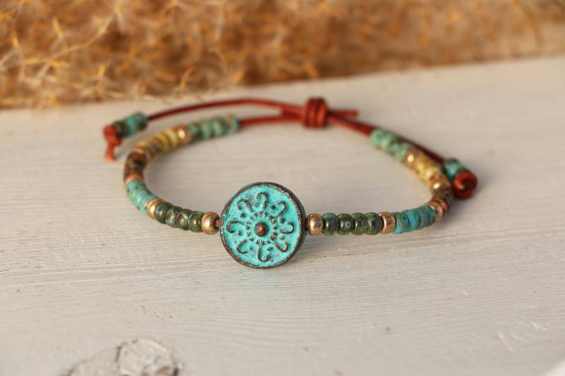 Lederarmband Mit Miyuki Seed Beads One Size von KleineSchatztruhe