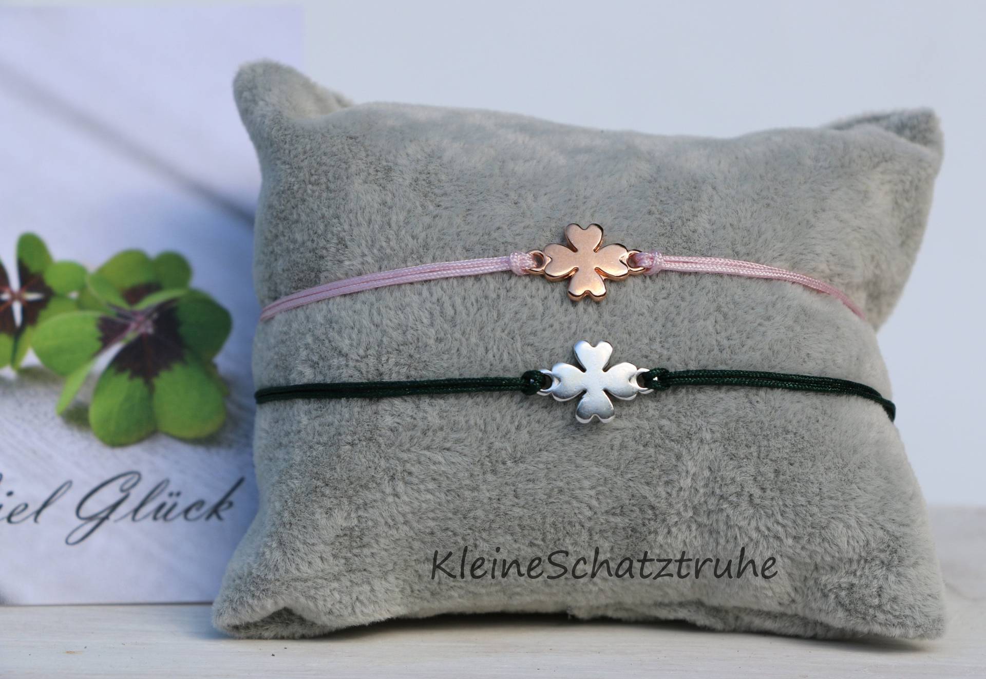 Macramee Arm- Oder Fußkettchen Kleeblatt in Roségold Silber - Farbe Nach Wahl von KleineSchatztruhe