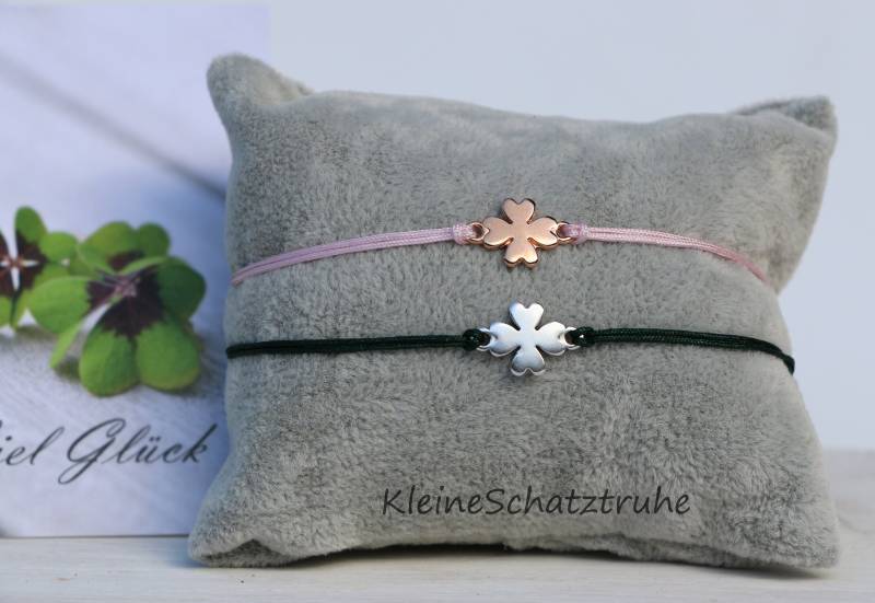 Macramee Arm- Oder Fußkettchen Kleeblatt in Roségold Silber - Farbe Nach Wahl von KleineSchatztruhe
