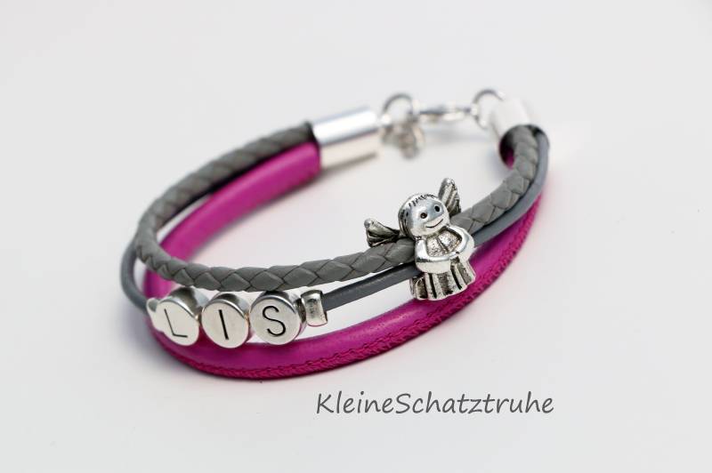 Namensarmband Engel Nappaleder Grau/Candy Namensarmband Engel Nappaleder Grau/Candy von KleineSchatztruhe