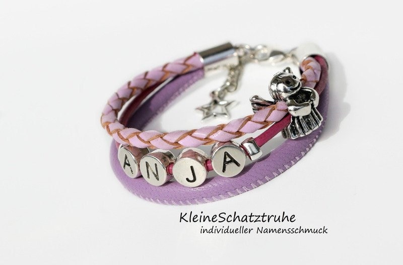 Namensarmband Engel Nappaleder Lila von KleineSchatztruhe